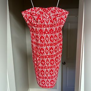 J. Crew red and white strapless dress